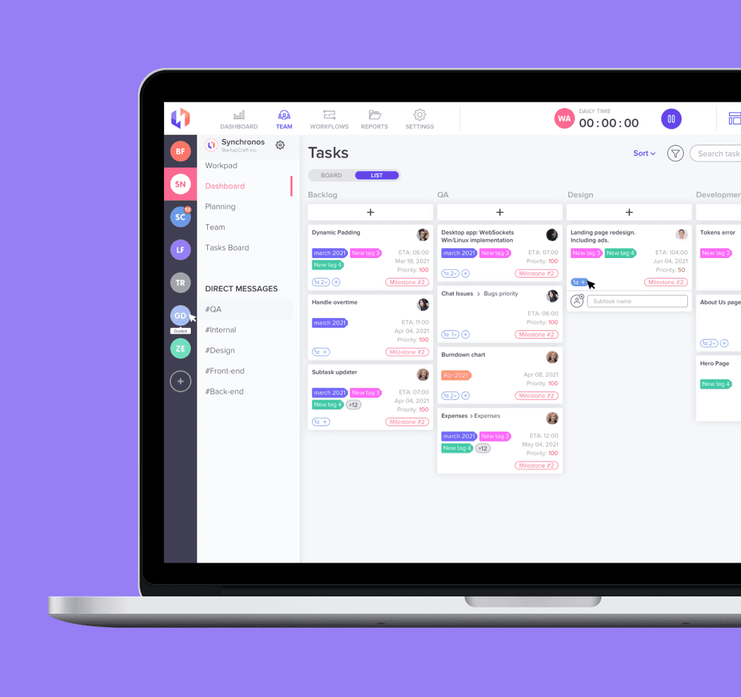 Synchronos app screenshot — Designed exclusively for remote working teams