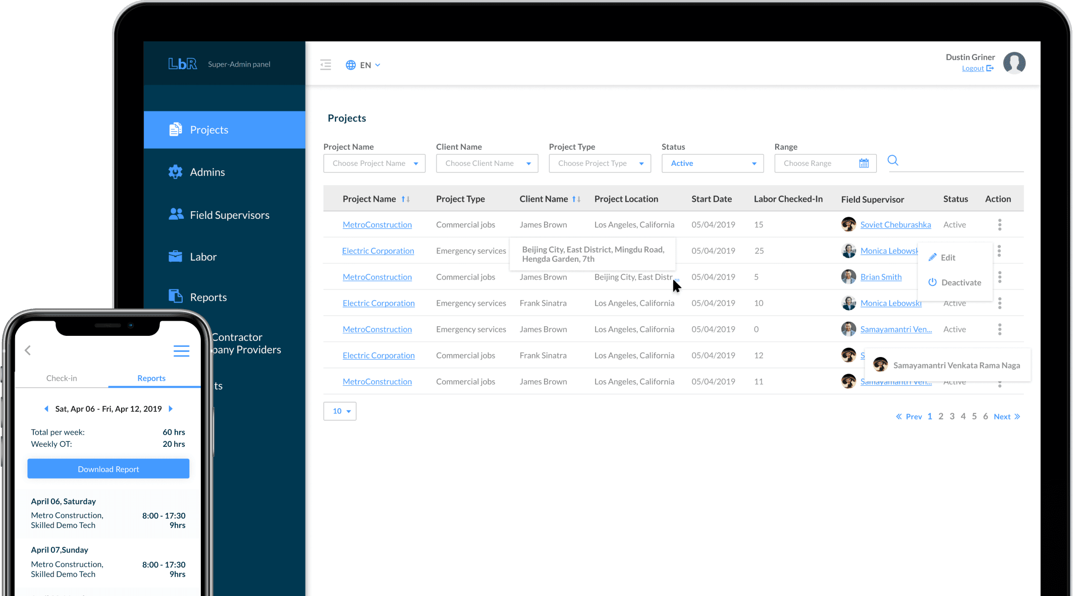 Screenshots of application LbR MgR