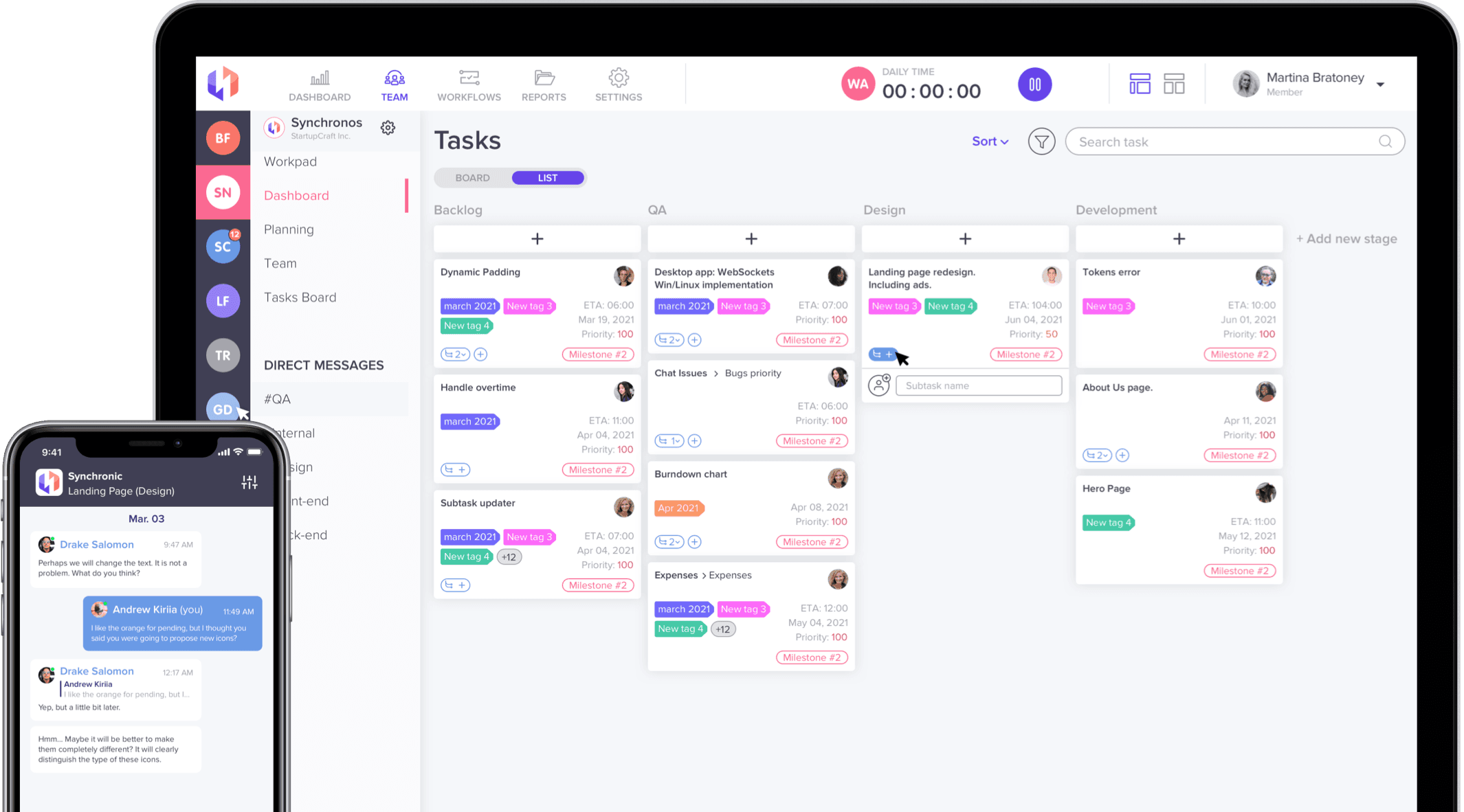 Screenshots of application Synchronos